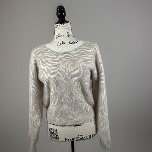 Pilcro Zebra Print Fuzzy Knit Sweater Top Size S Viscose blend
